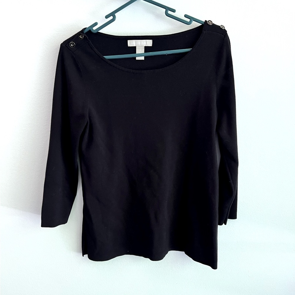 Banana Republic black sweater with button shoulder detail